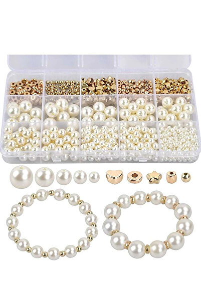 HASAN ERDOĞAN 340 قطعة من خرز اللؤلؤ ومجموعة فاصل مطلية بالذهب لا تسبب سواد ا...