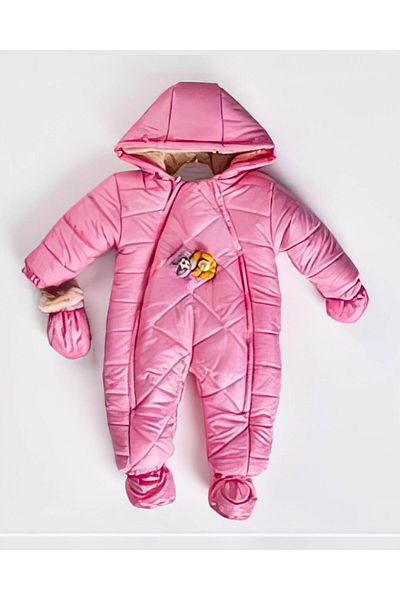 MİNİKO KİDS BABY GIRL FLOWERED FUR INSIDE DOUBLE ZIPPER WITH BOOTIES GLOVES ASTRONAUT COAT JUMPSUIT