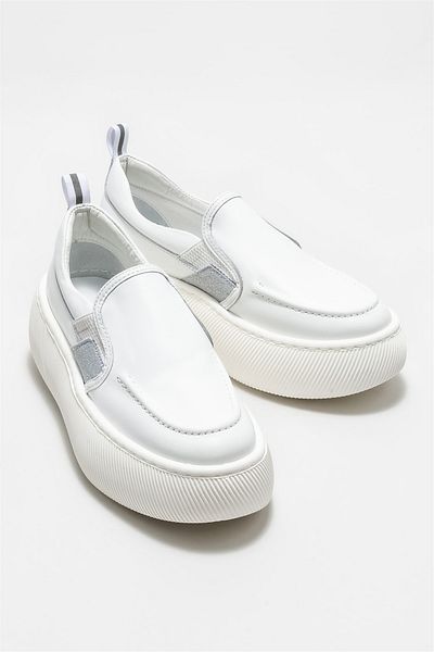 Elle Shoes حذاء رياضي نسائي من الجلد الأبيض