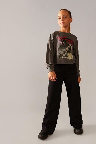 DeFacto Girl's Crop Crew Neck Printed Long Sleeve T-Shirt B3711A823Au