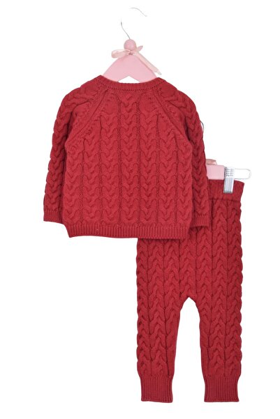 Minora Knitwear Unisex Double Breasted Hair Knit 3 Piece Set Red