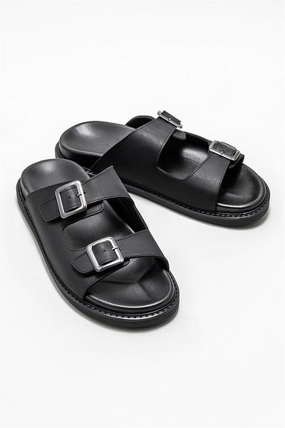Elle Shoes نعال رجالية من الجلد الأسود