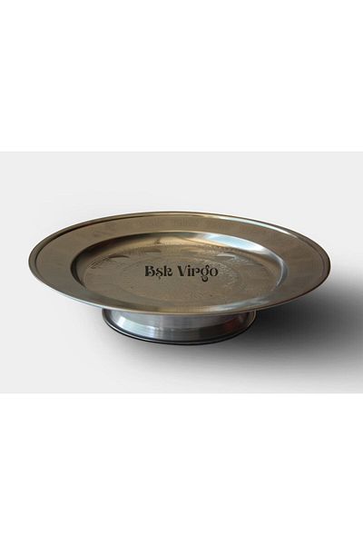 BŞK VİRGO Stainless Steel Footed Lengeri Presentation Serving Plate with Motif Pattern