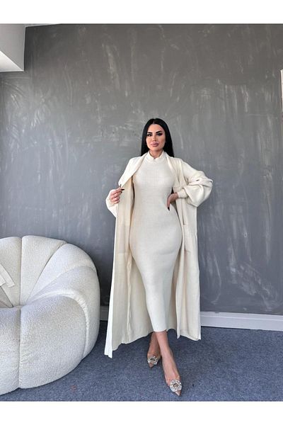 MAY MARA WOMEN'S O-COLLAR DRESS AND LONG CARDIGAN SUIT