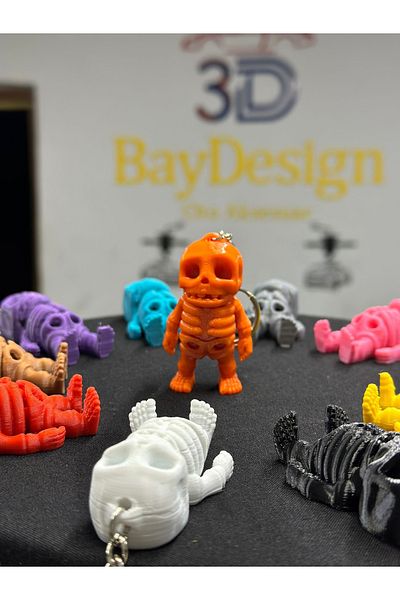 3dbaydesign Orange Mini Skeleton Movable Keychain