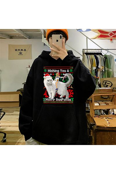 Touz Φούτερ με στάμπα Wishing You Μαύρο Unisex Oversize με κουκούλα