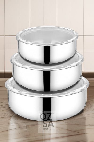 ÖzSa Home 3-Piece Stainless Steel Small Size 6-Piece Vacuum Storage Container Set with Leak-Proof Lid