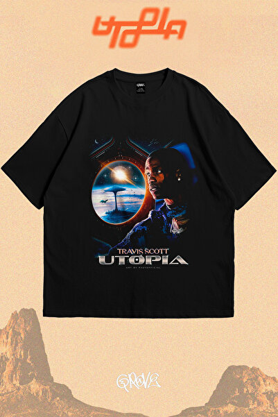 Grove Fashion تي شيرت ترافيس سكوت يوتوبيا مطبوع للجنسين مقاس كبير