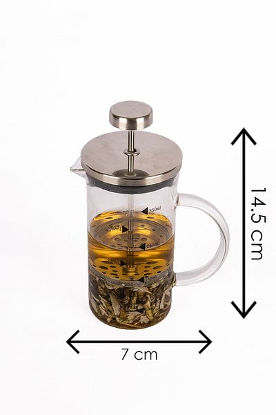 Karçiçeği Home Borosilicate Glass Lux 350 ml French Press with Metal Lid - Measuring Cup