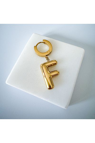 CHARMLUCKY Steel bombed letter F earrings