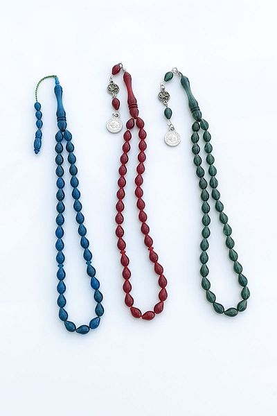 TREND COLLECTİON Drop Cut 3-Piece Gift Men's Prayer Beads Set Blue Red Green