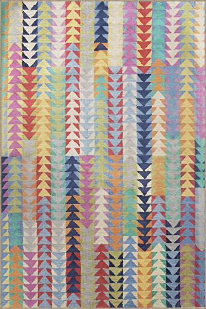 Rugs Modern Halı Light Tone Multicolor Geometric Triangle Shape Patterned Mod...