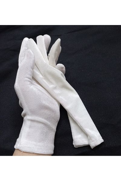 es moda shop Elisabeth wrist length velvet gloves white