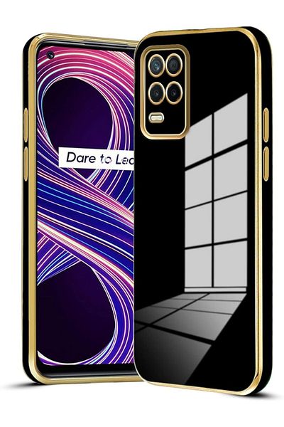 Fibaks حافظة Realme 8 - 8 Pro ذات حافة لامعة وغطاء حماية للكاميرا مطرز باللون الذهبي