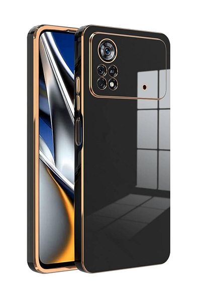 Fibaks حافظة لهاتف Xiaomi Poco X4 Pro 5G ذات حافة لامعة ومطرزة باللون الذهبي وغطاء حماية للكاميرا