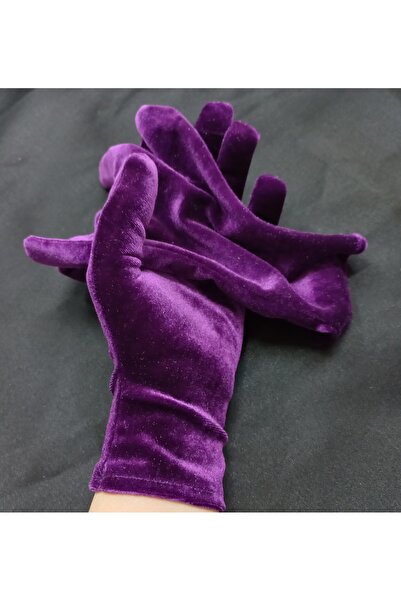 es moda shop إليزابيث قفازات مخملية بطول المعصم باللون الأرجواني