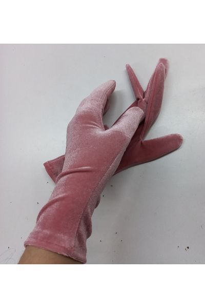 es moda shop Elisabeth wrist length velvet gloves powder