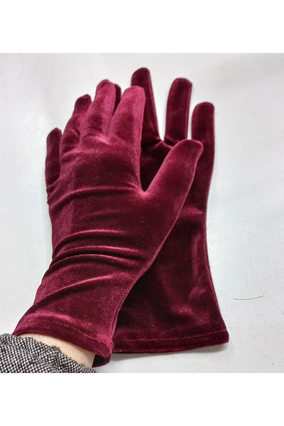es moda shop Elisabeth wrist length velvet gloves burgundy