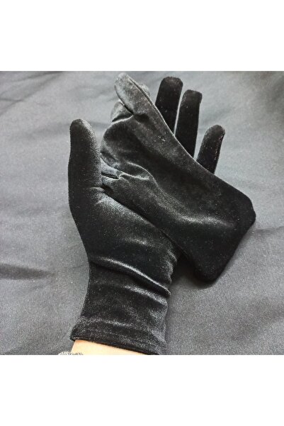 es moda shop إليزابيث قفازات مخملية بطول المعصم باللون الأسود