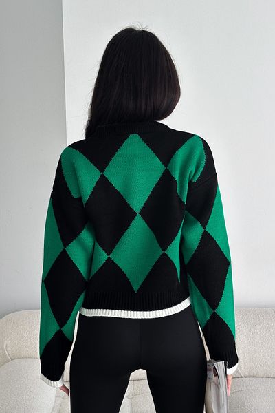 FEMELLE Pulover de damă, verde, mărime standard, cu model de diamante