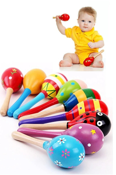 TeknoZar 4lü Renkli Ahşap Marakas Çocuk Bebek Çıngırak Müzik Eğitim