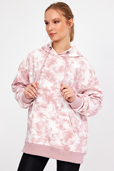 ALEXANDERGARDI BATİK DESENLİ KAPÜŞONLU ŞARDONLU OVERSİZE SWEATSHİRT (UN-757A07)