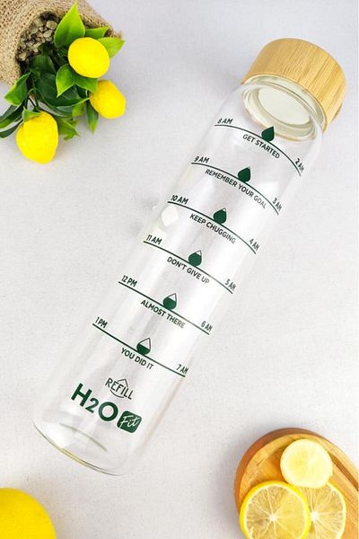 Digithome H2o Fit Glass Flask with Bamboo Lid 1000 ml - H2o75992 C1-1-18