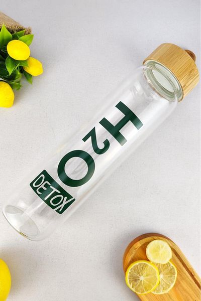 Digithome 1000 ml H2o Detox Glass with Bamboo Lid - Orange, C1-1-18 Model