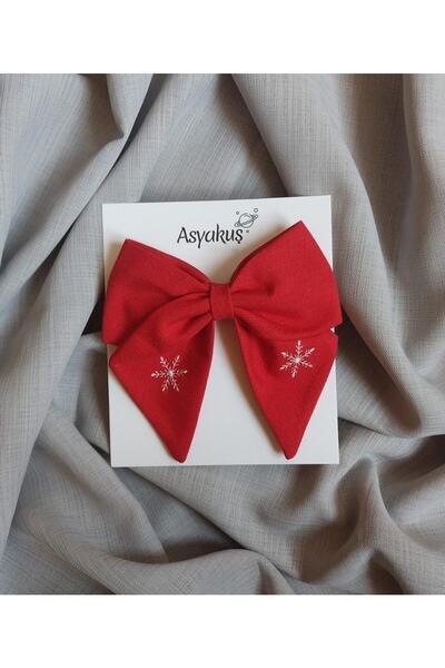 asyakuş Christmas Collection Snowflake Embroidered Red Bow Automatic Buckle
