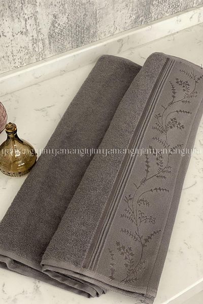 Özdilek Ditsy Hand-Face Towel 4 Pieces-Anthracite-Plum