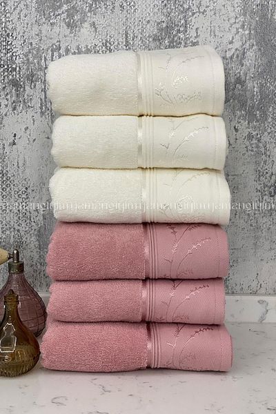 Özdilek Ditsy Hand-Face Towel 6 Pieces-Pink-Cream