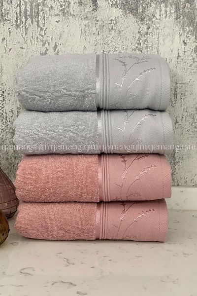 Özdilek Ditsy Hand-Face Towel 4 Pieces-Pink-Grey