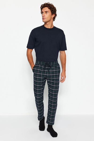 Trendyol Collection Marineblau-grün karierte, gewebte Unisex-Pyjama-Jogginghose mit normaler Passform TMNAW23PJ00014