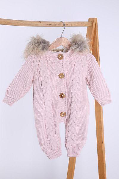 Babyhola 100% Thick Knitwear Inside Velsoft Jumpsuit Girl Boy Baby Kids Hooded Winter Outer Jumpsuit 5712