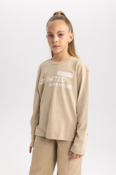 DeFacto Girl's Relax Fit Printed Long Sleeve T-Shirt A8074A823Au