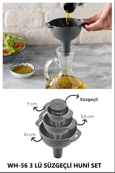 NİVENE 3 Parça Pratik Süzgeçli Huni Set 3 Boy Huni
