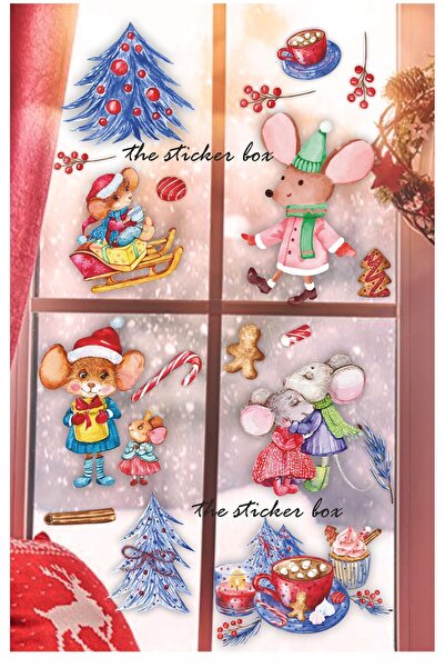 Think And Print Χριστουγεννιάτικο στολίδι τοίχου από γυαλί, Σετ με ποντίκια κ...