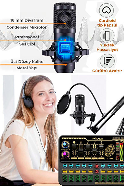 Lastvoice Bm800 Live Platinium Set Efektli Ses Kartı Mikrofon Stand Kayıt Canlı Yayın Seti