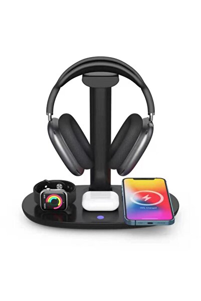 Techmaster 4in1 15w Iphone Airpods Watch Kablosuz Şarj Ve Kulaklık Stand B15a