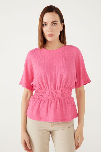 PAULMARK TEXTURED BLOUSE WITH ELASTIC WAIST