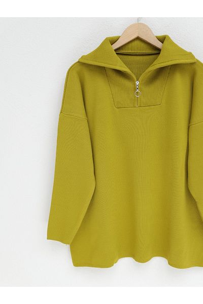 Modamorfo Double Plate Knitwear Tunic with Zipper on the Collar