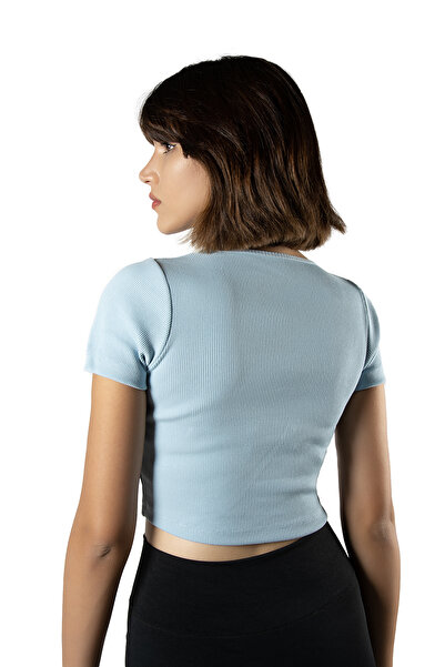 ADEGO Light Blue Crew Neck Fitted Short Sleeve Crop T-Shirt