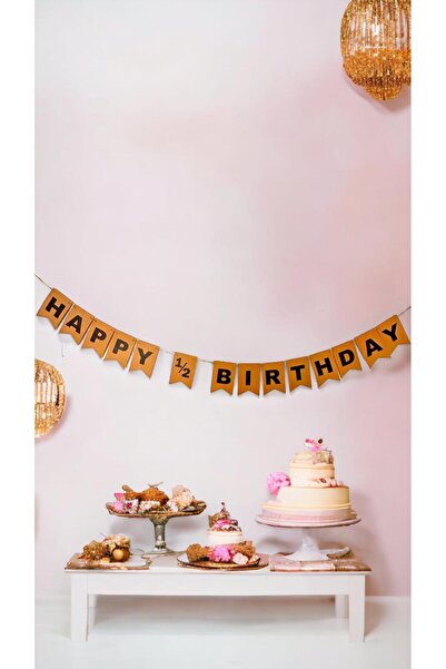 Partifabrik Банер с крафт текст за рожден ден „Честит 1/2“