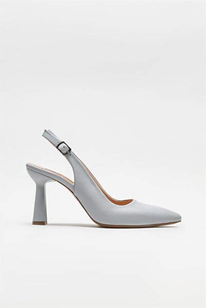 Elle Shoes Gri Deri Kadın Topuklu Ayakkabı