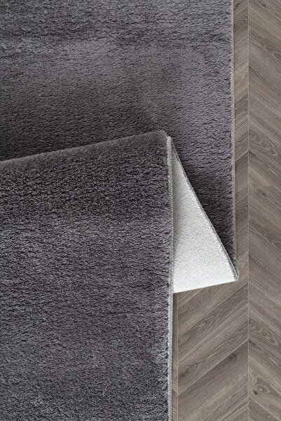 Valery Home Anthracite Plush Round Comfort Overlocked Runner Rug