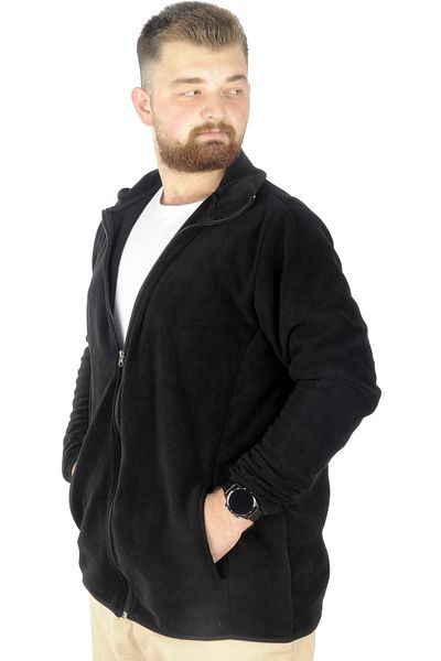 ModeXL Mode Xl Large Size Ανδρικό φερμουάρ Fleece Cardigan Stand γιακά 22550 Μαύρο