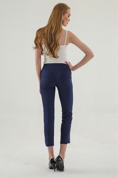 Jument Thick Belted Office Fabric Trousers with Ornamental Pockets and Slits on the Leg-Navy
