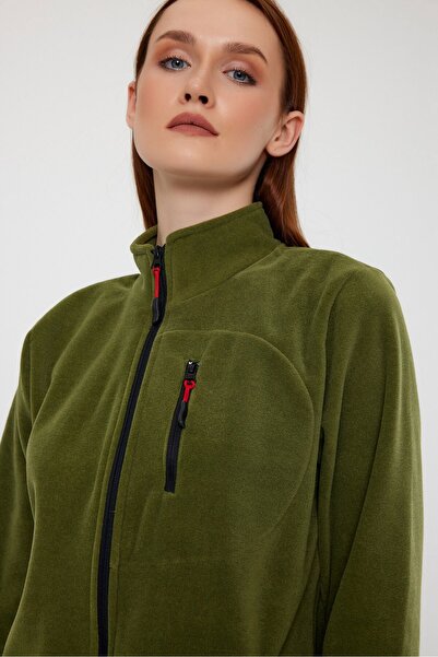 COMBİNE MİCHAİL Khaki Color Full Zipper 3 Pocket Women's Fleece