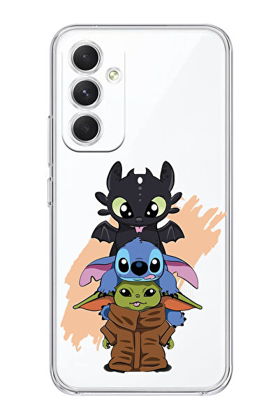 Samsung Galaxy A24 Compatible Cute Baby Yoda and Stitch Patterned Transparent Phone Case