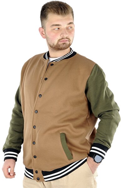 ModeXL Plus Size Men's College Coat with Snap Fasteners - Milky Brown 22619
